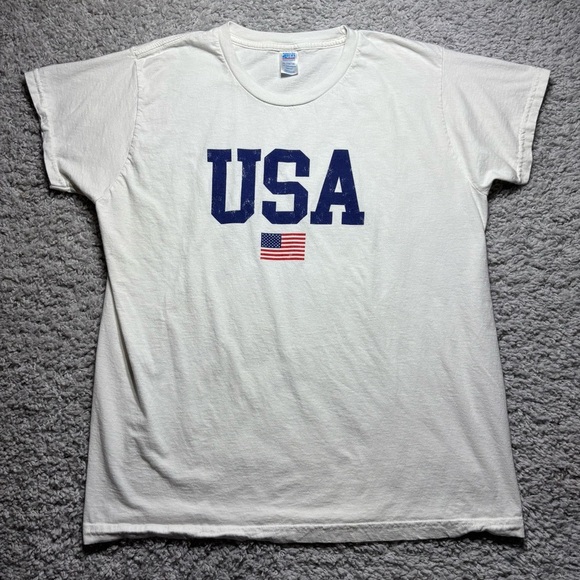Vintage USA Shirt Womens Medium Crewneck Tee American Pride Flag Casual Party - Picture 1 of 4